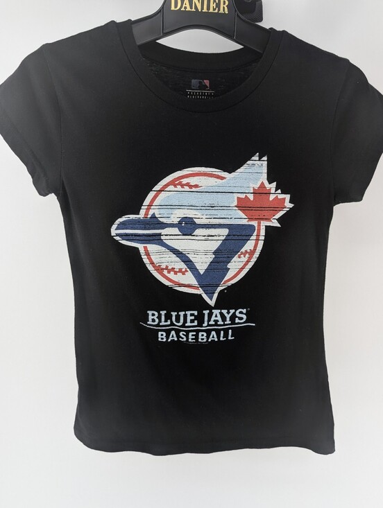 Toronto Blue Jays Tops - Genuine Merchandise Black Tee with Red & Blue MLB Logo Toronto Blue Jays